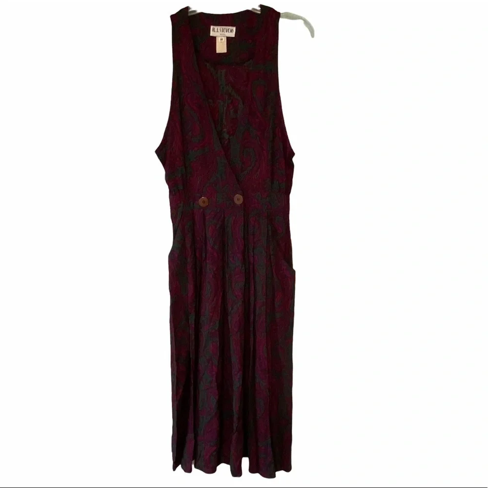 Vintage Paisley Double-Breasted Dress Sleeveless RJ Stevens Sz 10